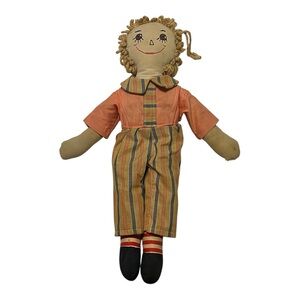 Vintage Raggedy Ann Andy Cloth Rag Doll Yarn Hair 60's Handmade 18”